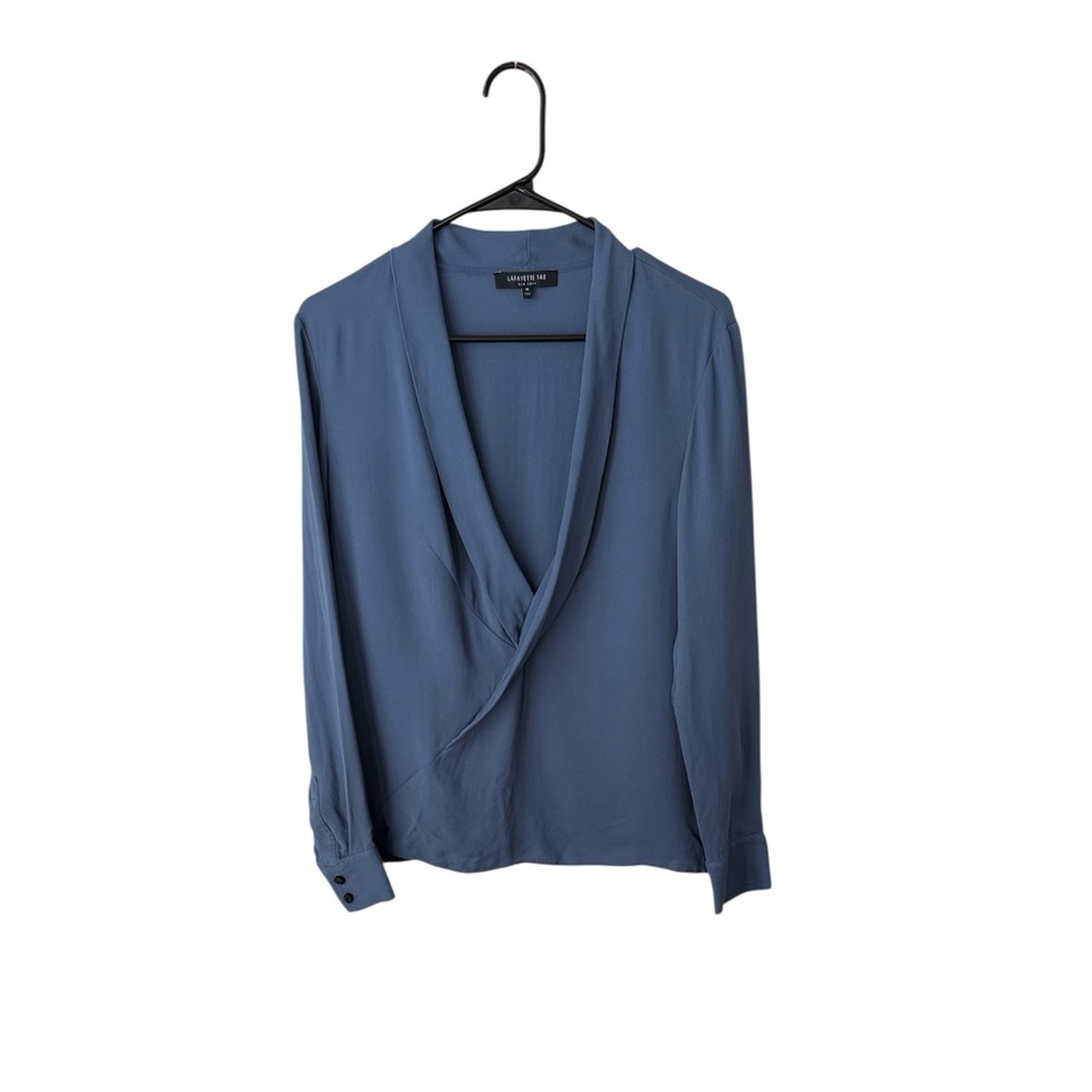 Lafayette 148 100% Silk Draped Crossover Blouse Size M